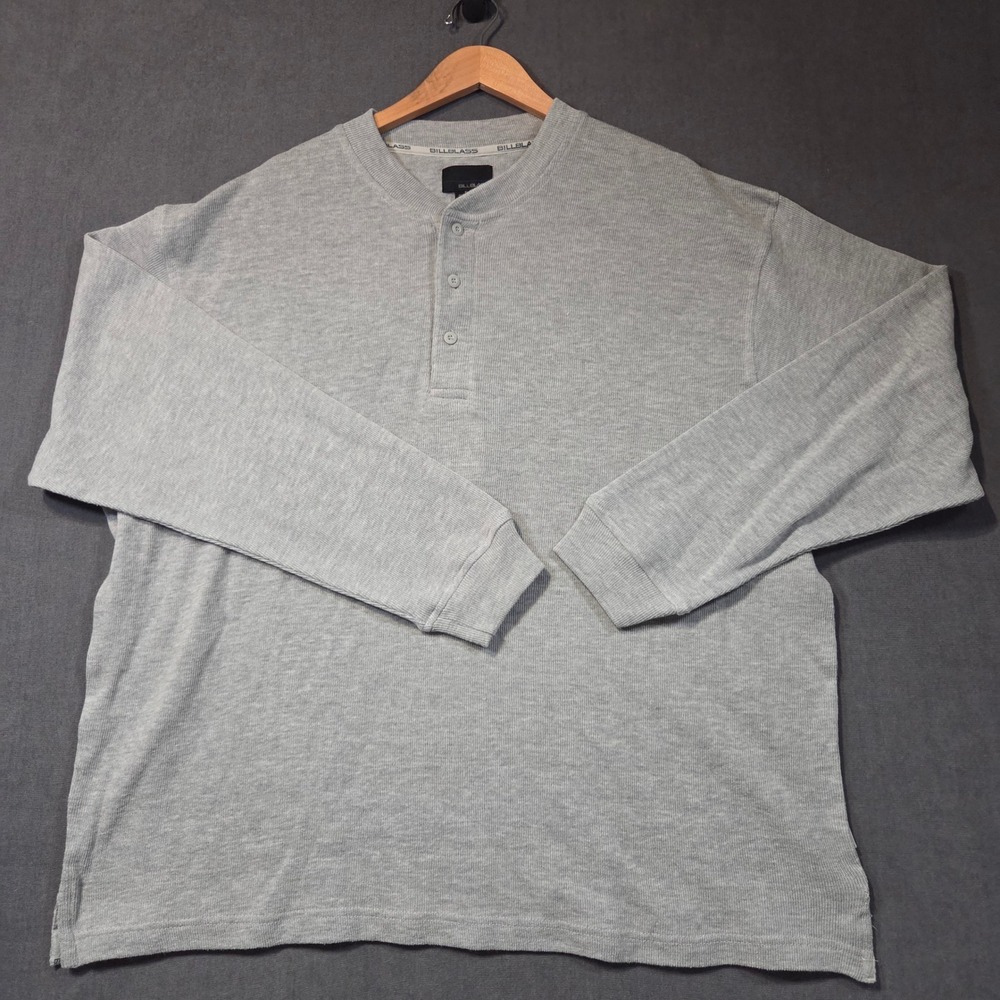 Bill Blass Henley Shirt Mens XL Gray Long Sleeve Waffle Knit BB1000